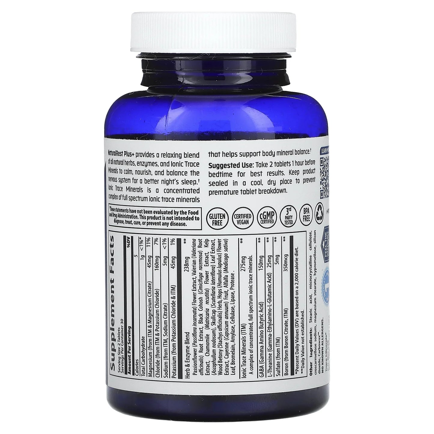 Minerals | Natural Rest plus Dietary Supplement | W/ Calories of 5 | 60 Tablets, 30 Servings