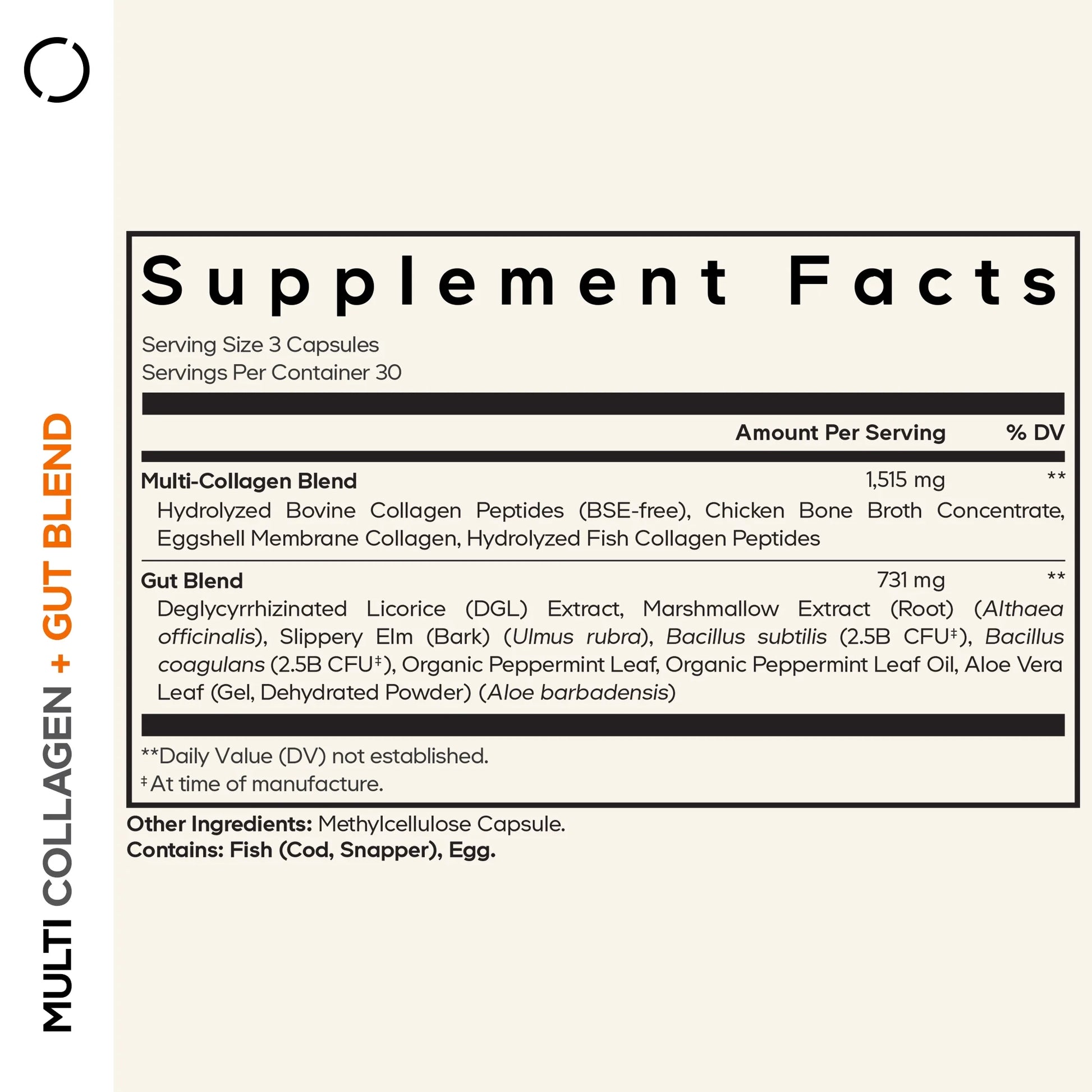 Multi Collagen Capsules + Gut Health Blend, Digestion Probiotics, Collagen 5 Types, Botanicals, 90 Ct