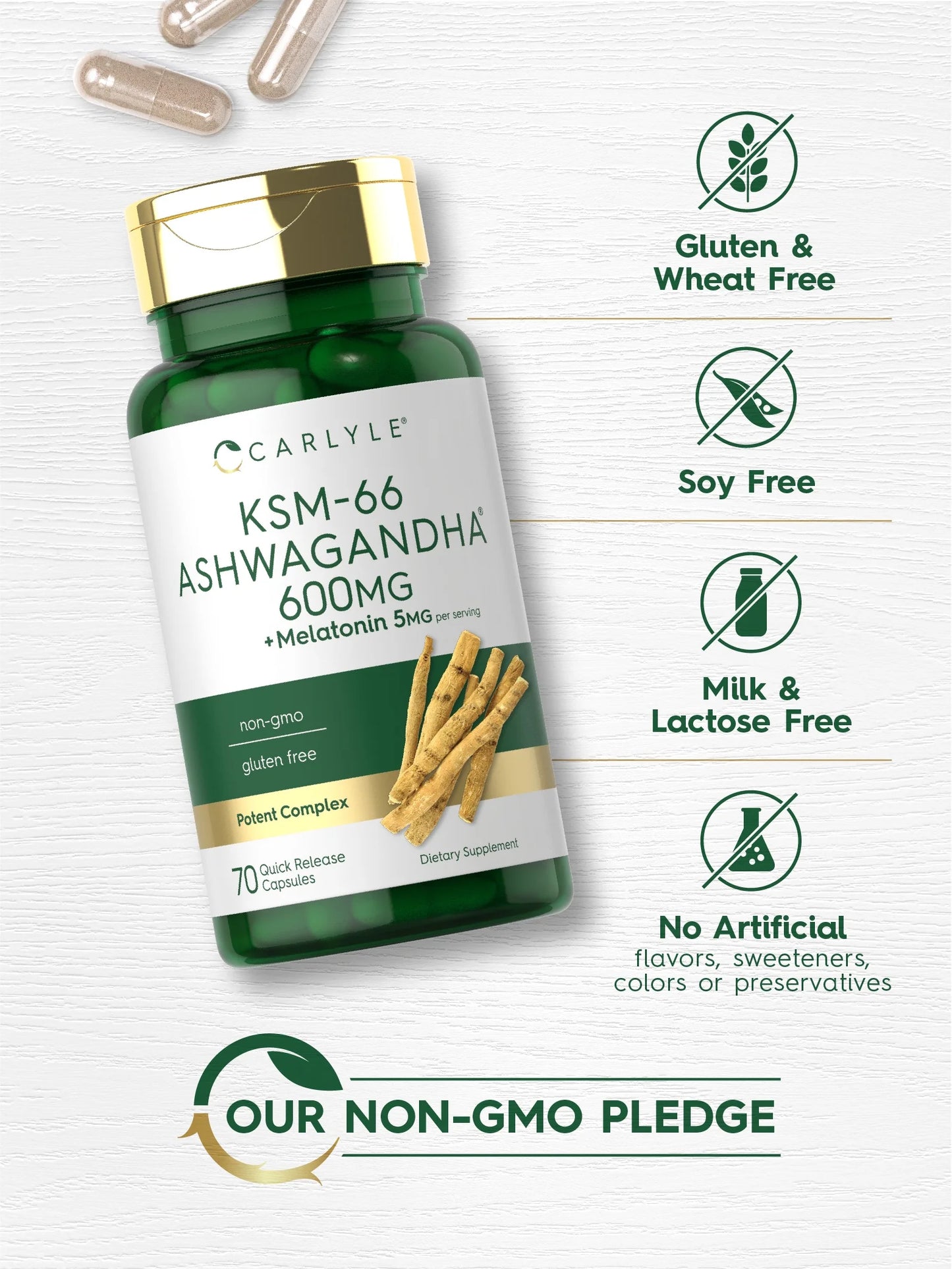 KSM-66 Ashwagandha Capsules 600Mg | 70 Count for Men and Women | with Melatonin 5Mg | by