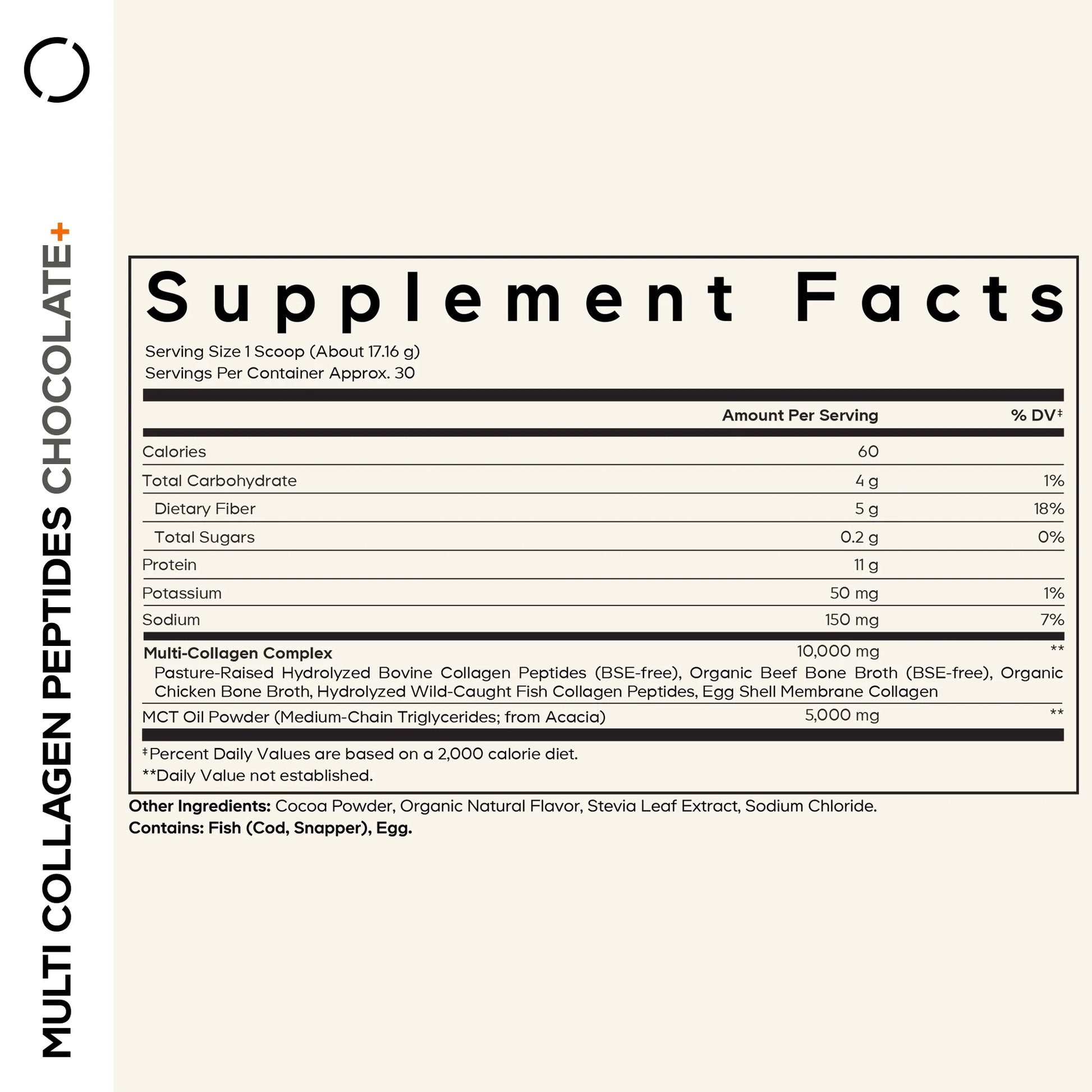 Multi Collagen Peptides Protein Powder, Chocolate Cocoa, MCT Oil, Amino Acids, Hydrolyzed, 18.16 Oz