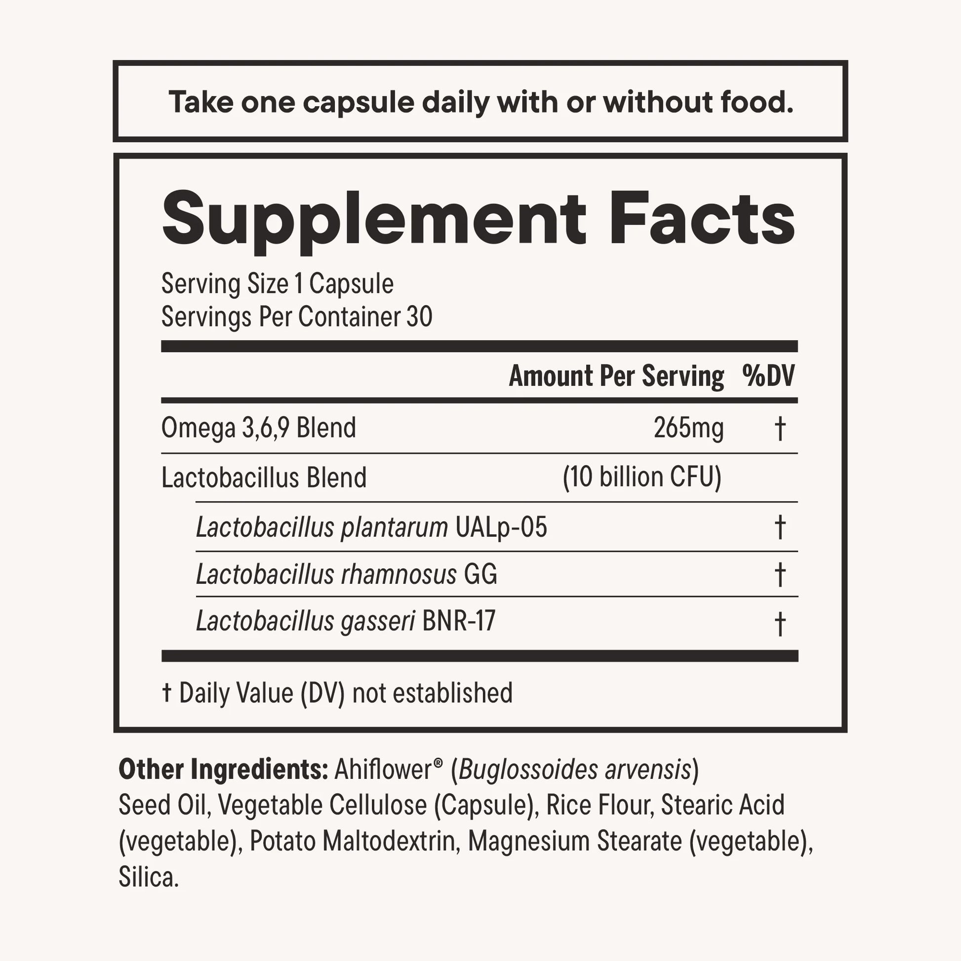 Daily  Weight Support Probiotic & Vegan Ahiflower Oil Omega Capsules, Unisex, 30-Day Supply