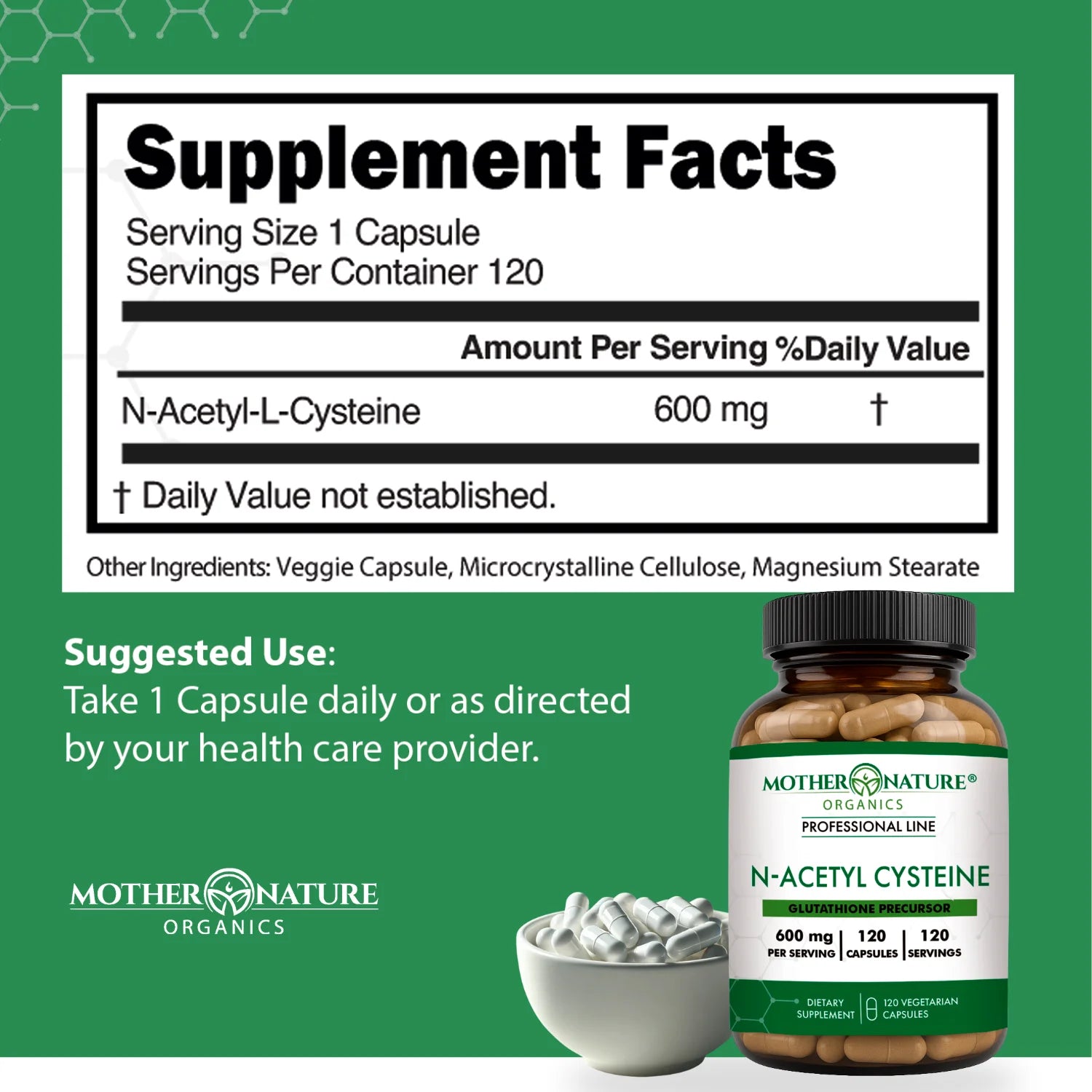 High-Potency Vegan N-Acetyl-L-Cysteine Supplement, 600Mg, 120 Count