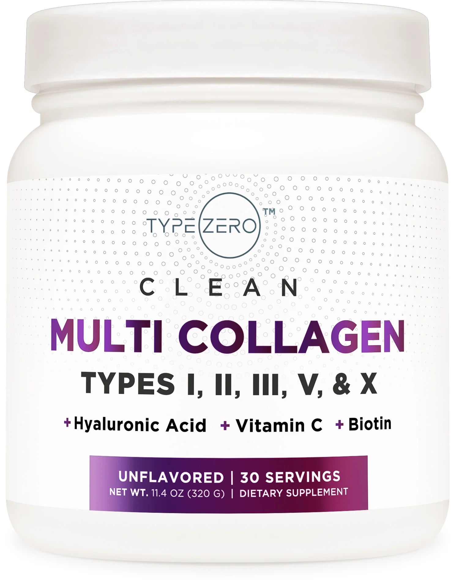 Multi Collagen Powder 30 Servings - Types I, II, III, V, & X Collagen Peptides + Hyaluronic Acid, Vit C, Biotin