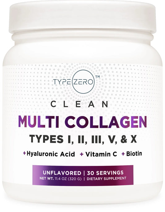 Multi Collagen Powder 30 Servings - Types I, II, III, V, & X Collagen Peptides + Hyaluronic Acid, Vit C, Biotin