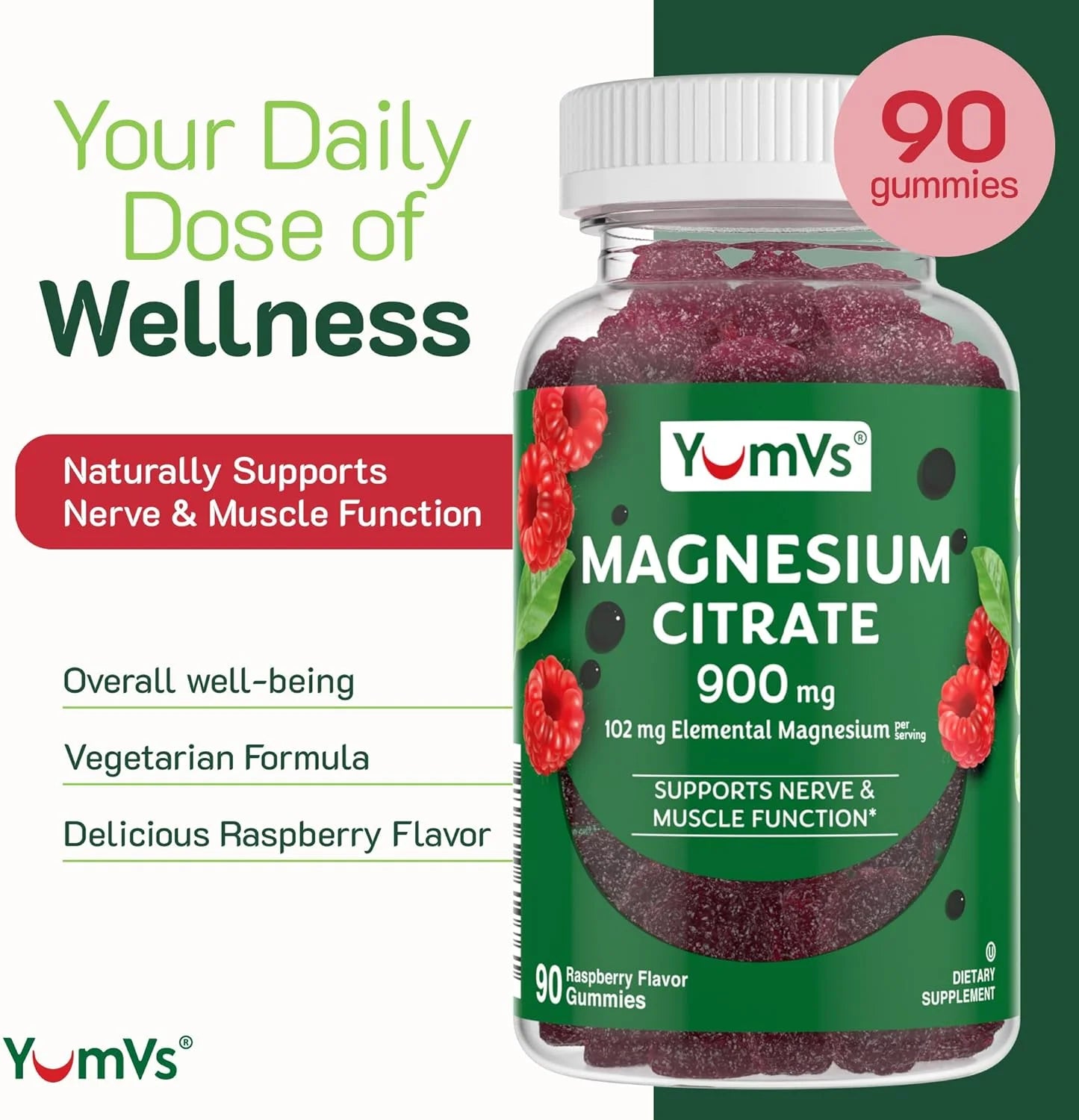 Yum-V'S Magnesium Citrate Gummies Vegetarian Magnesium Supplement, 90 Count