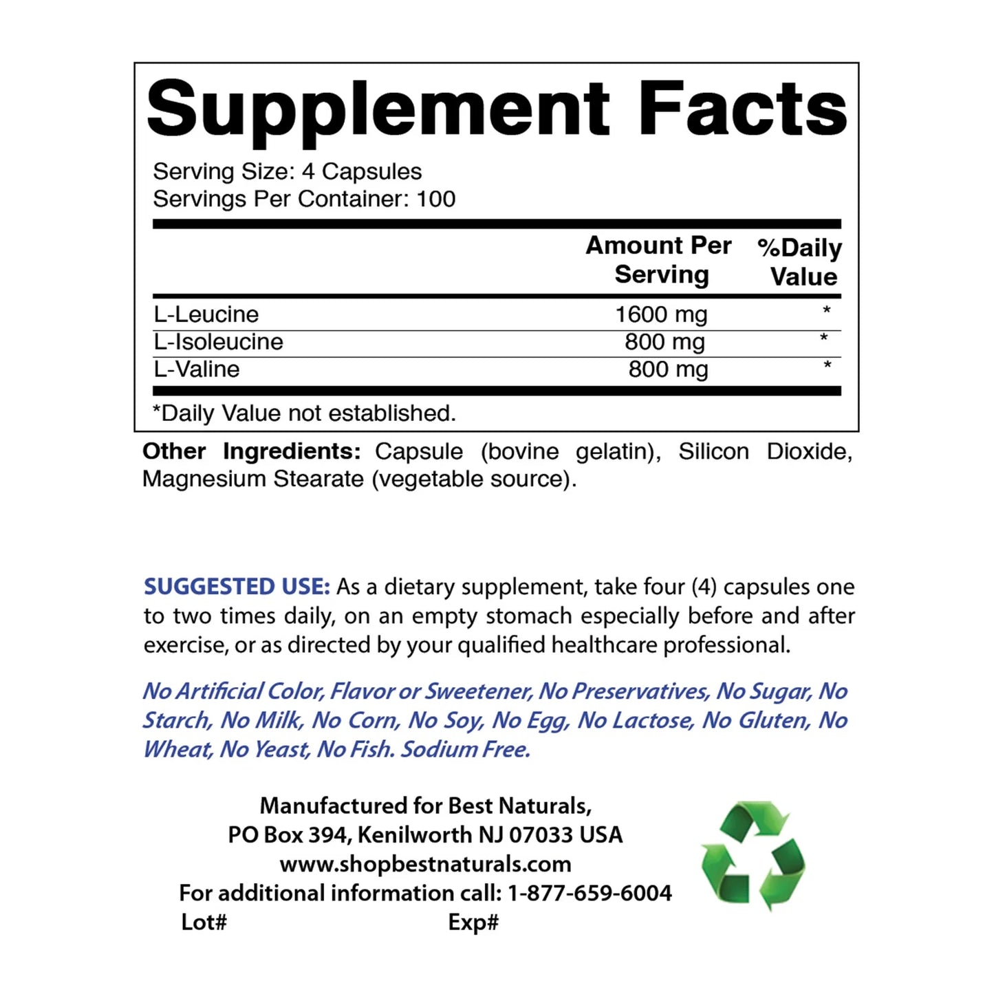 2 Pack  BCAA Branch Chain Amino Acid, 3200Mg per Serving, 400 Capsules