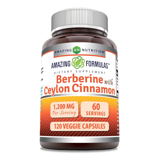Berberine with Pure Ceylon Cinnamon 1200 Mg per Serving 120 Veggie Capsules Supplement | Premium Complex Supplement | Non-Gmo | Gluten Free | Made in USA | Ideal for Vegetarians