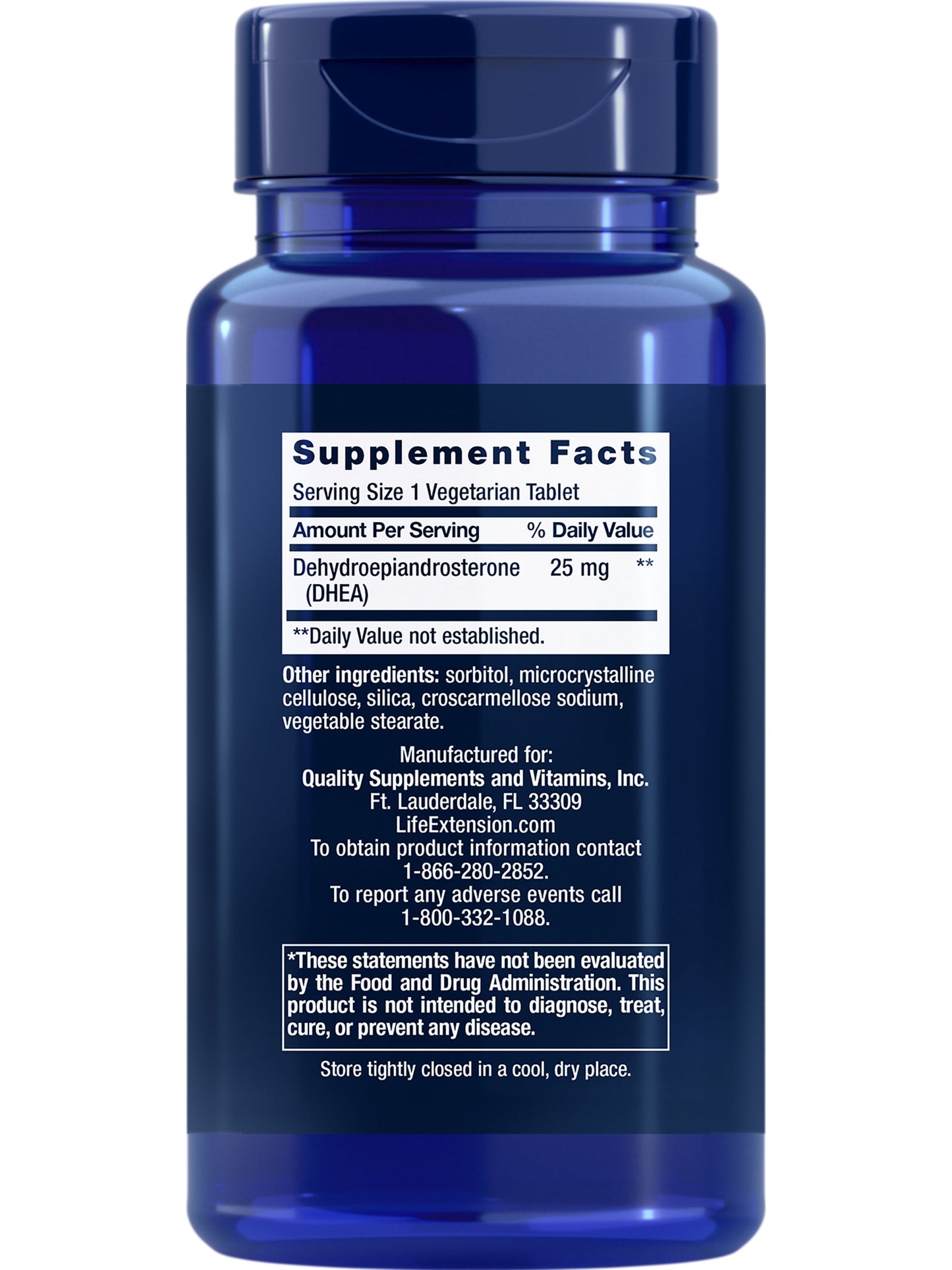 DHEA 25 Mg, Dehydroepiandrosterone, Healthy Hormone Balance, Cardiovascular Health, Lean Muscle Mass, Gluten-Free, Non-Gmo, Vegetarian, 100 Dissolve-In-Mouth Tablets