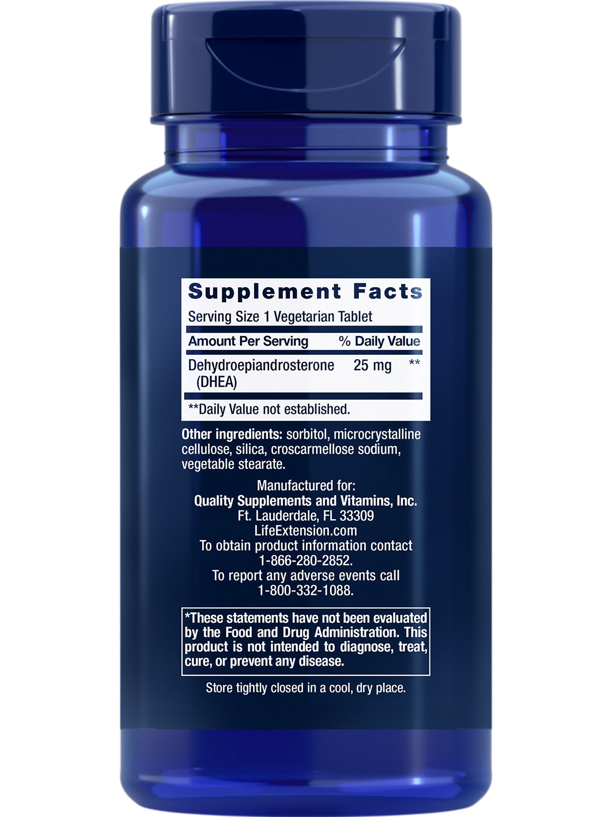 DHEA 25 Mg, Dehydroepiandrosterone, Healthy Hormone Balance, Cardiovascular Health, Lean Muscle Mass, Gluten-Free, Non-Gmo, Vegetarian, 100 Dissolve-In-Mouth Tablets