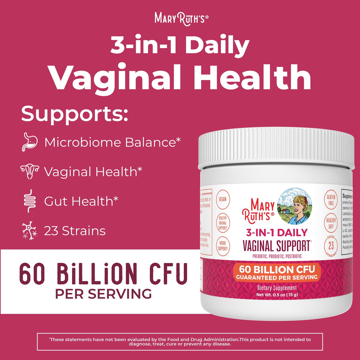 Allergen Free Probiotics Powder for Digestive Health & Hormonal Support, 50 Billion CFU, 0.5 Oz